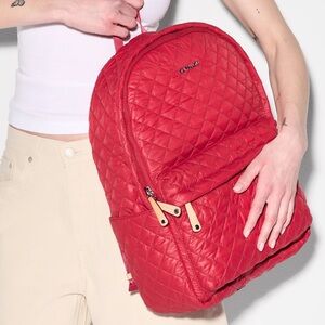 MZ. Wallace Metro Quilted Nylon With Leather Trimmed Backpack in Red